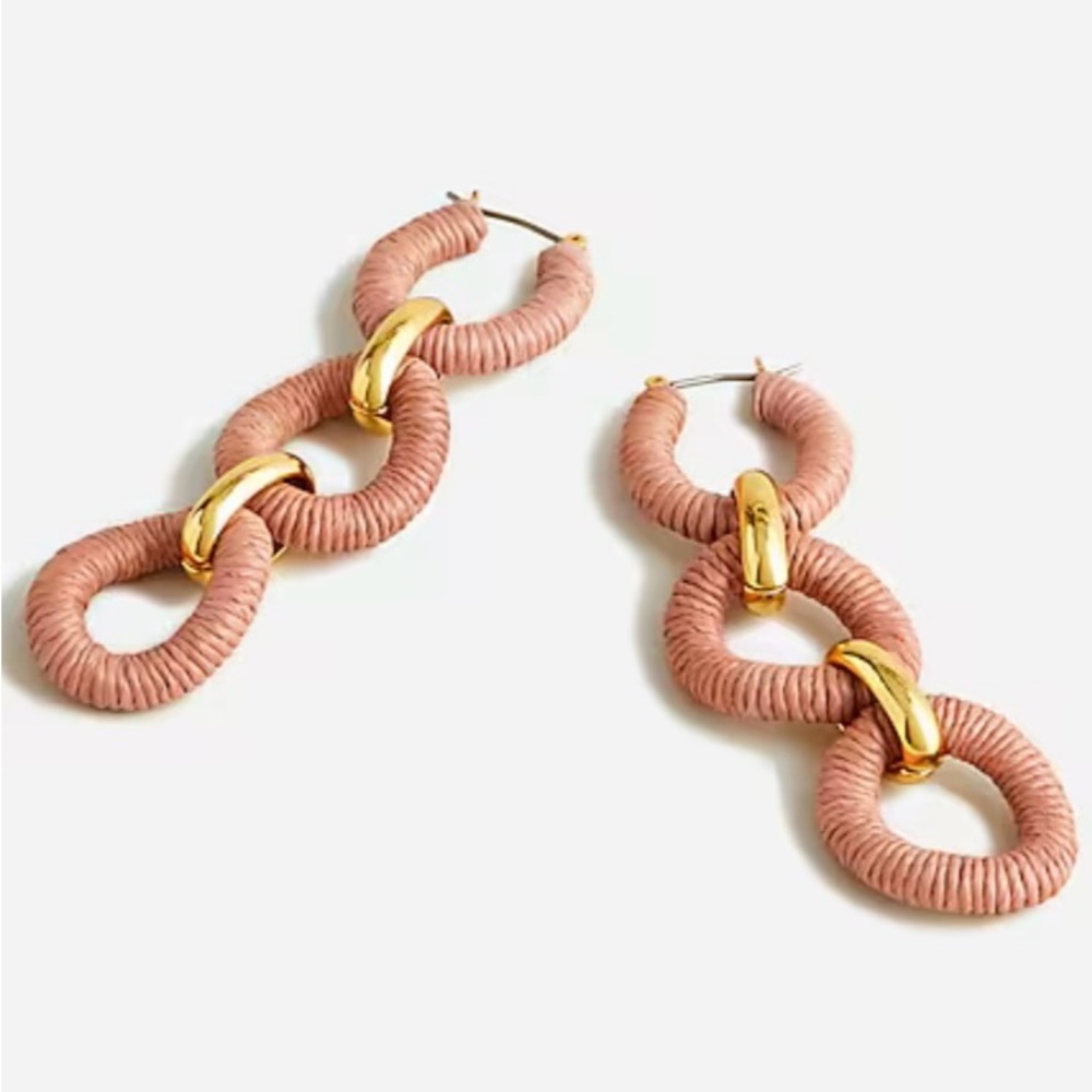 J Crew‎ Cotton raffia-wrapped chain earrings New Dark Beechwood Item BG710